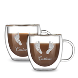 Print Supremacy 2 PC Personalized Infant Footprint Double Walled Insulated Glasses Espresso Mugs 5.07 oz